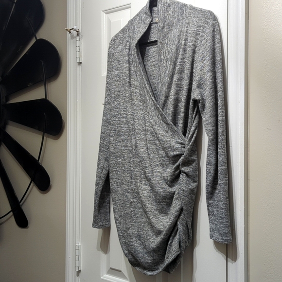 Heather Grey Ribbed Crossover Maternity/Nursing Top - Picture 1 of 4